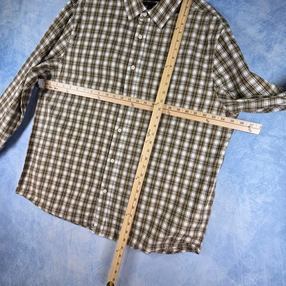 Banana Republic Mens XL Untucked Standard Fit Plaid Button Down Shirt Brown Tan